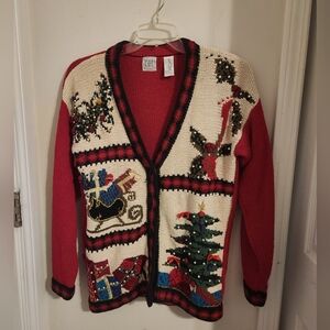 CHU Vintage Christmas Red  Cardigan Sweater. Size Small